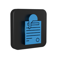 Wall Mural - Blue File document and paper clip icon isolated on transparent background. Checklist icon. Business concept. Black square button.