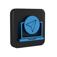 Poster - blue infographic of city map navigation icon isolated on transparent background. laptop app interfac