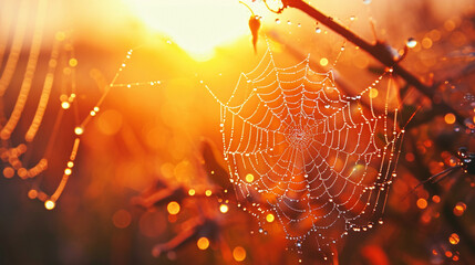 Sunset Spider Web Dewdrops