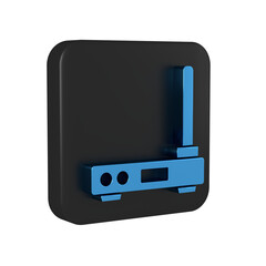 Poster - Blue Router and wi-fi signal symbol icon isolated on transparent background. Wireless ethernet modem router. Computer technology internet. Black square button.