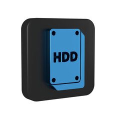 Poster - Blue Hard disk drive HDD icon isolated on transparent background. Black square button.