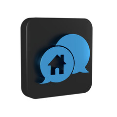 Poster - Blue House building in speech bubble icon isolated on transparent background. Real estate concept. Black square button.