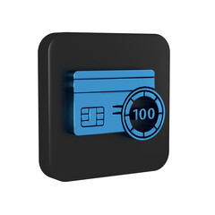 Sticker - Blue Credit card icon isolated on transparent background. Online payment. Cash withdrawal. Financial operations. Shopping sign. Black square button.