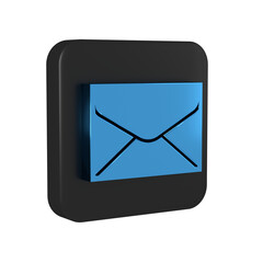 Canvas Print - Blue Envelope icon isolated on transparent background. Email message letter symbol. Black square button.