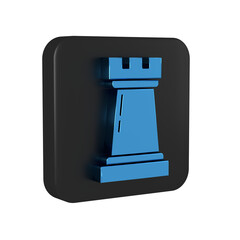 Sticker - Blue Business strategy icon isolated on transparent background. Chess symbol. Game, management, finance. Black square button.