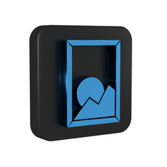 Wall Mural - Blue Picture landscape icon isolated on transparent background. Black square button.