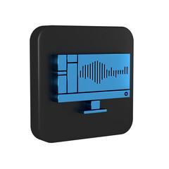 Poster - Blue Sound or audio recorder or editor software on computer monitor icon isolated on transparent background. Black square button.