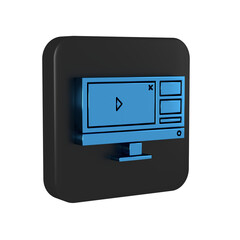 Poster - blue video recorder or editor software on computer monitor icon isolated on transparent background. 