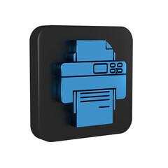Poster - Blue Printer icon isolated on transparent background. Black square button.