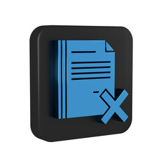Poster - Blue Delete file document icon isolated on transparent background. Rejected document icon. Cross on paper. Black square button.