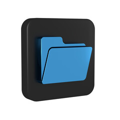 Poster - Blue Document folder icon isolated on transparent background. Accounting binder symbol. Bookkeeping management. Black square button.