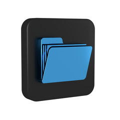 Poster - Blue Document folder icon isolated on transparent background. Accounting binder symbol. Bookkeeping management. Black square button.
