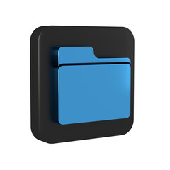 Poster - Blue Document folder icon isolated on transparent background. Accounting binder symbol. Bookkeeping management. Black square button.