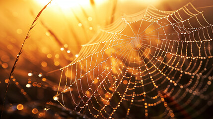 Sunset Spider Web Dewdrops