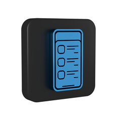 Sticker - Blue Online shopping on mobile phone icon isolated on transparent background. Online buying. Internet shop, mobile store app and payments billing. Black square button.