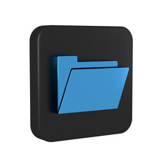 Poster - Blue Document folder icon isolated on transparent background. Accounting binder symbol. Bookkeeping management. Black square button.