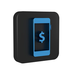 Poster - Blue Smartphone with dollar symbol icon isolated on transparent background. Online shopping concept. Financial mobile phone icon. Online payment. Black square button.