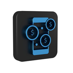 Poster - Blue Smartphone with dollar symbol icon isolated on transparent background. Online shopping concept. Financial mobile phone icon. Online payment. Black square button.