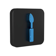 Poster - Blue Cutter tool icon isolated on transparent background. Sewing knife with blade. Black square button.