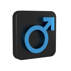 Sticker - Blue Male gender symbol icon isolated on transparent background. Black square button.