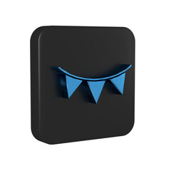 Sticker - Blue Carnival garland with flags icon isolated on transparent background. Party pennants for birthday celebration, festival and fair decoration. Black square button.