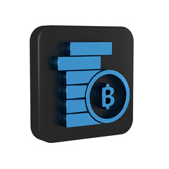 Poster - Blue Cryptocurrency coin Bitcoin icon isolated on transparent background. Physical bit coin. Blockchain based secure crypto currency. Black square button.