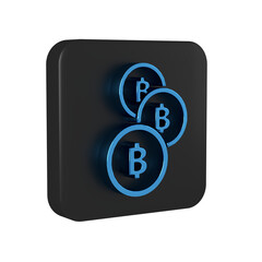Poster - Blue Cryptocurrency coin Bitcoin icon isolated on transparent background. Physical bit coin. Blockchain based secure crypto currency. Black square button.