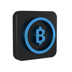 Poster - Blue Cryptocurrency coin Bitcoin icon isolated on transparent background. Physical bit coin. Blockchain based secure crypto currency. Black square button.