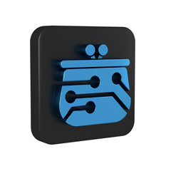 Poster - Blue Cryptocurrency wallet icon isolated on transparent background. Wallet and bitcoin sign. Mining concept. Money, payment, cash, pay icon. Black square button.