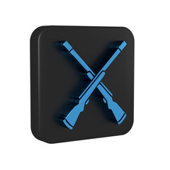 Sticker - Blue Two crossed shotguns icon isolated on transparent background. Hunting gun. Black square button.