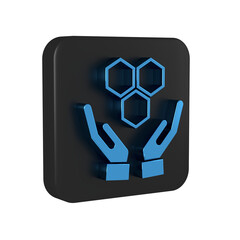 Sticker - Blue Honeycomb and hands icon isolated on transparent background. Honey cells symbol. Sweet natural food. Black square button.