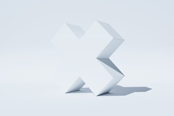 Poster - 3D illustration of a  white cross shape  under  white background. Fantastic  shape .Simple geometric shapes