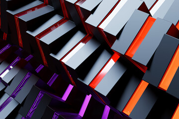 Poster - Abstract  gradient and geometric stripes  shape,    glowing   lines pattern, 3D illustration.
