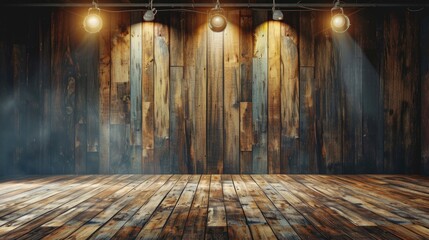 Poster - Old wooden interior with spotlights
