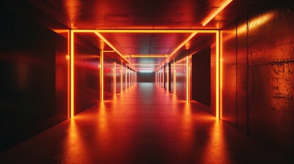 Sticker - Futuristic corridor with glowing neon lights