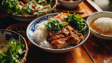 Wall Mural - Bun Cha Ha Noi, traditional Vietnamese food