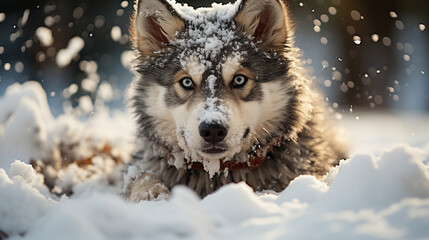 Wall Mural - wolf in snow