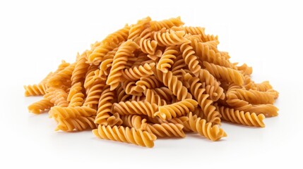 Poster - A close-up realistic photo of a heap of fusilli pasta on a white background Generative AI