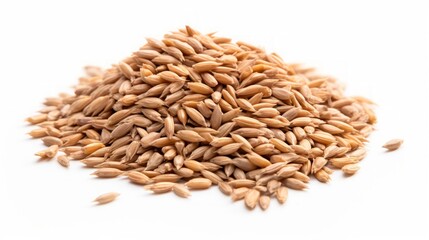Poster - A small pile of spelt grains showcased in a close-up realistic photo against a white background Generative AI