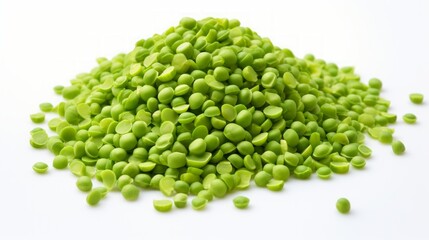 Poster - Close-up realistic photo featuring a small pile of split peas on a white background Generative AI