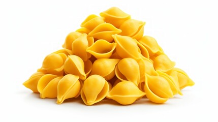 Poster - Close-up realistic photo of a small mound of conchiglie pasta on a white background Generative AI