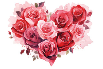 Wall Mural - Watercolor heart made of roses isolated. Valentine's Day postcards and greeting cards design.