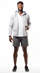 Poster - Stock image of a man in athletic wear on a plain white background Generative AI
