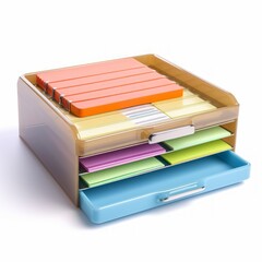 Fototapete - Stock image of an office desk tray on a white background, organized, storage for papers and files Generative AI
