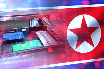 Aufkleber - Production of microchips. North Korea flag. Manufacturing of microchips for computers. PCB boards made in north Korea. Creation of microprocessors in DPRK. Equipment for creating microboards
