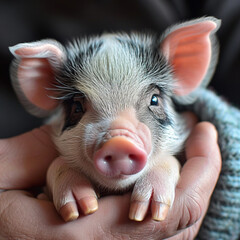 Sticker - A cute little pig held in the palm of my hand