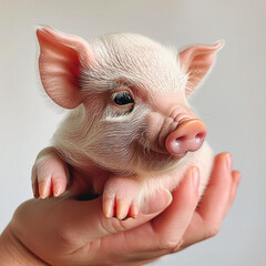 Wall Mural - A cute little pig held in the palm of my hand