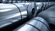  Close up of rolled steel sheets in a factory or warehouse 
