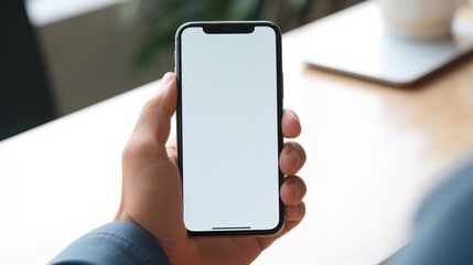 Poster - Cropped shot top view of businessman hands using smartphone mockup 