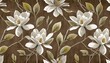 wall mural wallpaper postcard flowers on a brown patterned background magnolia jasmine leaves painted flowers